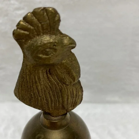 Vintage Brass Rooster Bell Figurine Farmhouse Decor Animal‎ Dinner Bell Patina - Picture 3 of 10